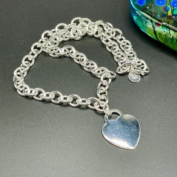 Sterling Silver 925 Chain Necklace with Heart Charm #1223 - Picture 1 of 6